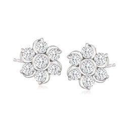 diamond flower stud earrings in 14kt white gold