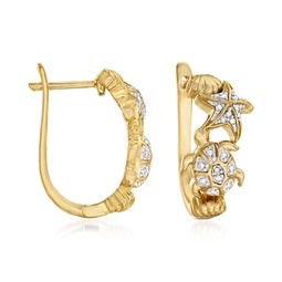 diamond sea life hoop earrings in 18kt gold over sterling