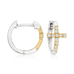 diamond cross huggie hoop earrings in sterling silver and 14kt yellow gold
