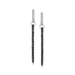 black and white diamond linear drop earrings in sterling silver