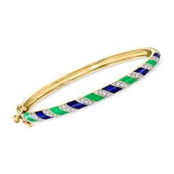 diamond and multicolored enamel striped bangle bracelet in 18kt gold over sterling