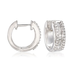 round and baguette diamond huggie hoops in sterling silver