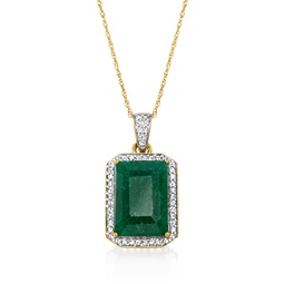 emerald and . diamond pendant necklace in 14kt yellow gold