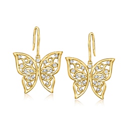 diamond openwork butterfly drop earrings in 18kt gold over sterling