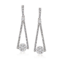 diamond cluster drop earrings in sterling silver