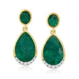 emerald and . diamond drop earrings in 18kt gold over sterling
