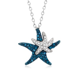 blue and white diamond starfish pendant necklace in sterling silver