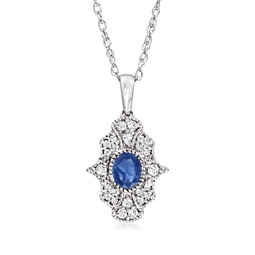sapphire and . diamond pendant necklace in sterling silver