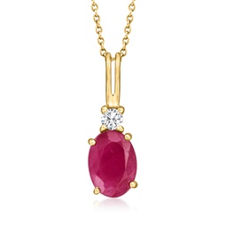 ruby pendant necklace with diamond accent in 14kt yellow gold