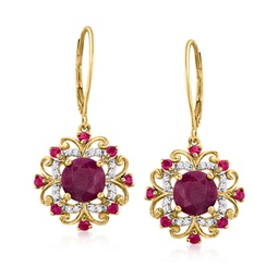 ruby and . diamond drop earrings in 14kt yellow gold