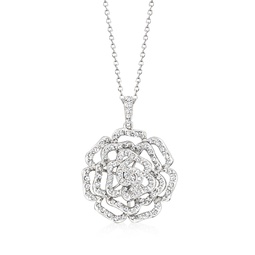 diamond openwork rose pendant necklace in sterling silver