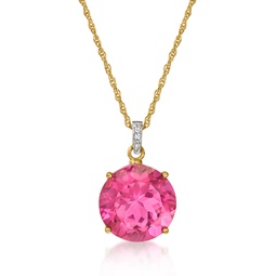 pink quartz pendant necklace with diamond accents in 14kt yellow gold
