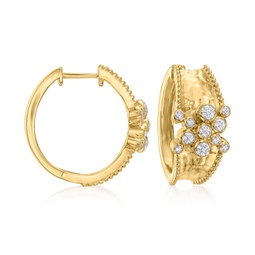 diamond cluster hammered hoop earrings in 18kt gold over sterling