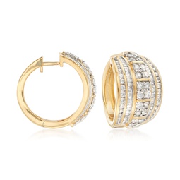 round and baguette diamond hoop earrings in 18kt gold over sterling