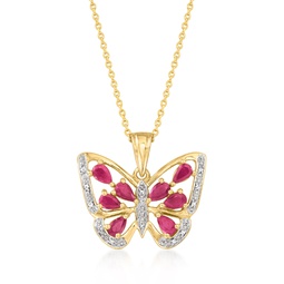ruby butterfly pendant necklace with diamond accents in 18kt gold over sterling
