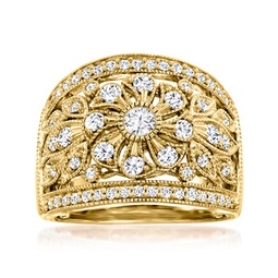 diamond floral milgrain ring in 18kt gold over sterling