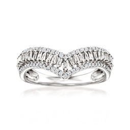 baguette and round diamond chevron ring in 14kt white gold