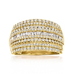 baguette and round diamond ring in 18kt gold over sterling
