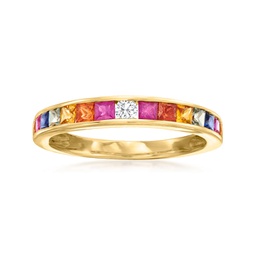 multicolored sapphire ring with diamond accents in 14kt yellow gold