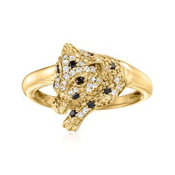 black and white diamond leopard ring in 14kt yellow gold