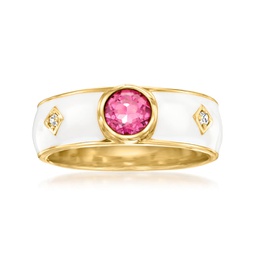 pink topaz ring with diamond accents and white enamel in 18kt gold over sterling