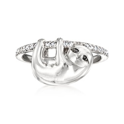 black and white diamond sloth ring in sterling silver