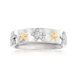 diamond starfish ring in 2-tone sterling silver