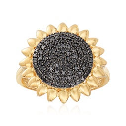 black diamond sunflower ring in 18kt gold over sterling