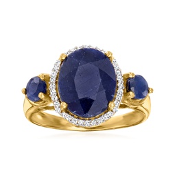 sapphire 3-stone ring with . diamonds in 18kt gold over sterling