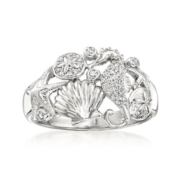 diamond sea life ring in sterling silver