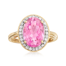 pink topaz and . diamond ring in 14kt yellow gold