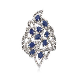 sapphire and . diamond cluster ring in sterling silver