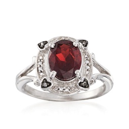 garnet ring with black and white diamond accents in sterling silver
