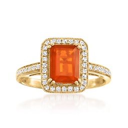 fire opal and diamond ring in 14kt yellow gold