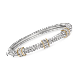 diamond station bangle bracelet in sterling silver and 14kt yellow gold