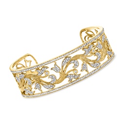 diamond floral filigree cuff bracelet in 18kt gold over sterling