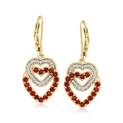 garnet and . diamond double-heart drop earrings in 18kt gold over sterling