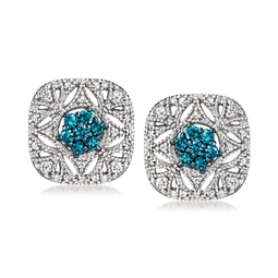 blue and white diamond earrings in sterling silver