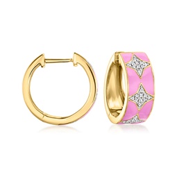diamond and pink enamel star hoop earrings in 18kt gold over sterling