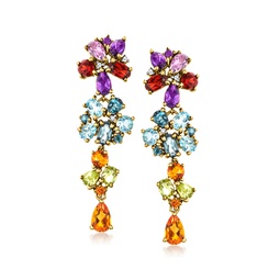 multi-gemstone drop earrings with diamond accents in 18kt gold over sterling