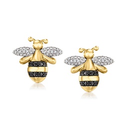 white and black diamond bumblebee earrings in 18kt gold over sterling