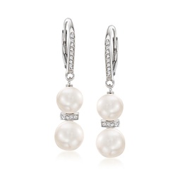 7.5-9mm cultured pearl and . diamond drop earrings in sterling silver