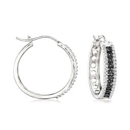 white and black diamond hoop earrings in sterling silver