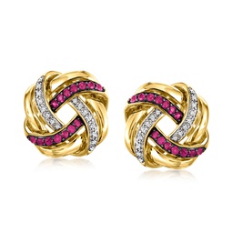 ruby and . diamond love knot earrings in 18kt gold over sterling