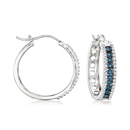 white and blue diamond hoop earrings in sterling silver