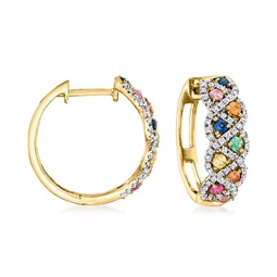 multi-gemstone and . diamond hoop earrings in 14kt yellow gold