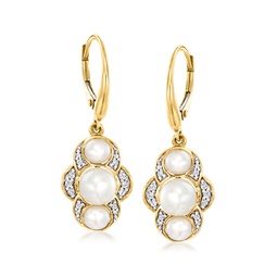4-6.5mm cultured pearl and . diamond drop earrings in 14kt yellow gold