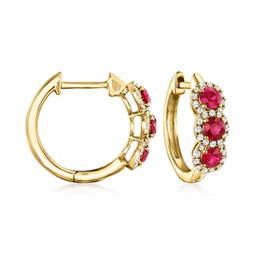 ruby and . diamond halo hoop earrings in 14kt yellow gold