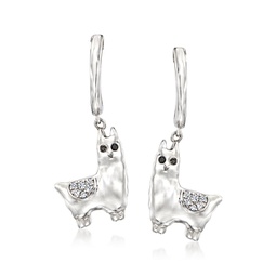 white and black diamond llama hoop drop earrings in sterling silver