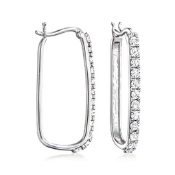 diamond paper clip link hoop earrings in sterling silver